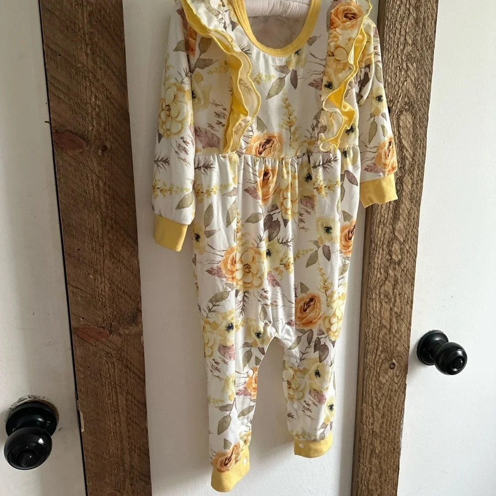 Boutique Harvest Rustic Floral Jumpsuit Romper Pajamas Baby Girl 12-18 Months